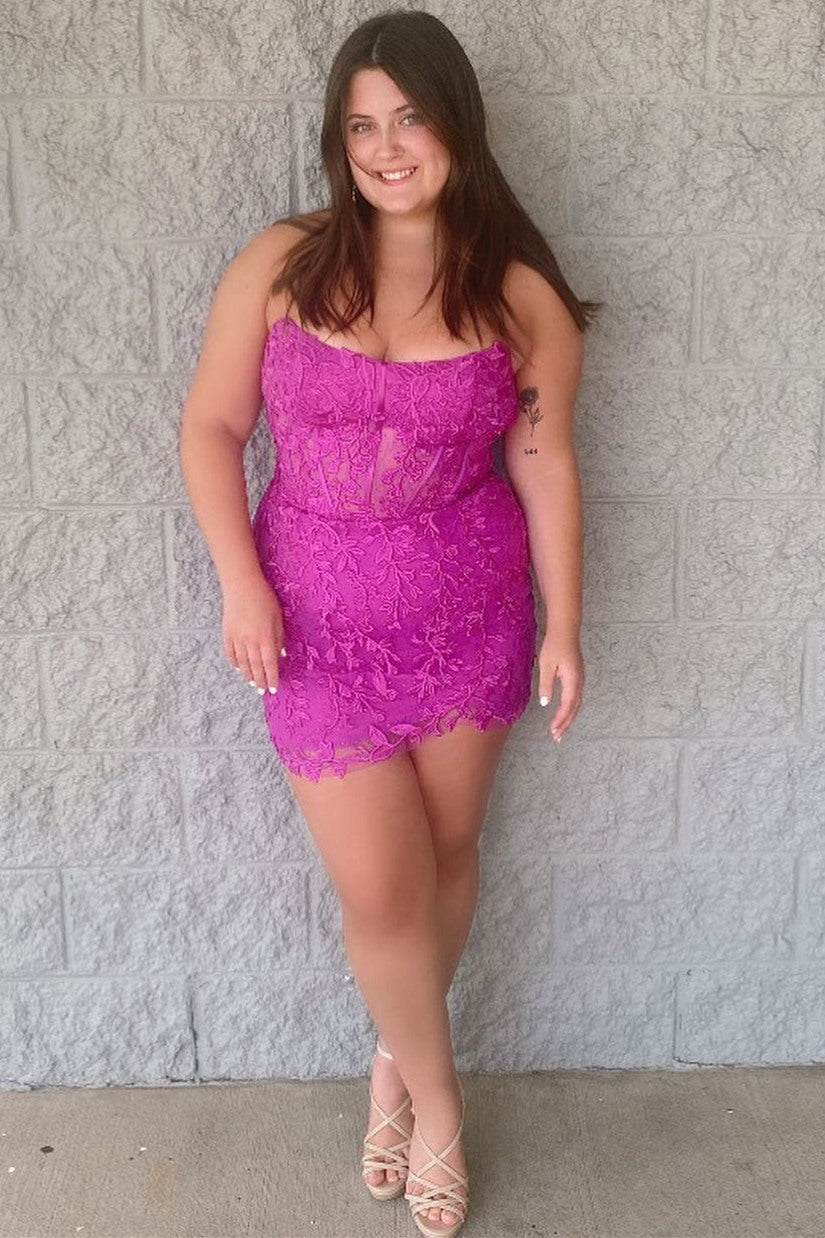 Bodycorn Strapless Corset Lace Homecoming Dress
