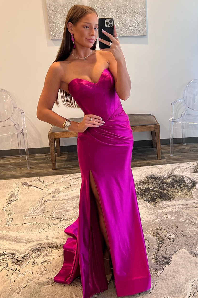 Mermaid Sheath Sweetheart Satain Prom Dress with Slit