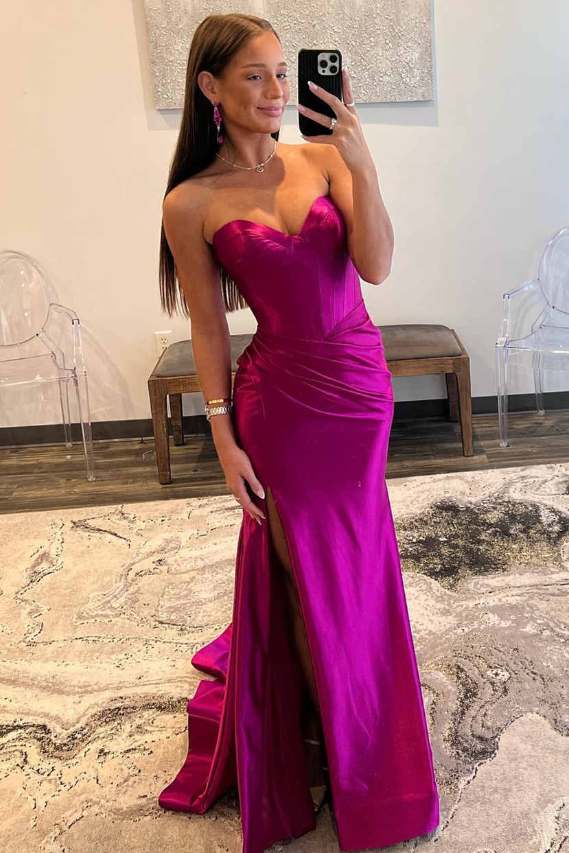 Mermaid Sheath Sweetheart Satain Prom Dress with Slit