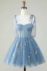 Floral Embroidery A-Line Short Party Dress Homecoming Dresses