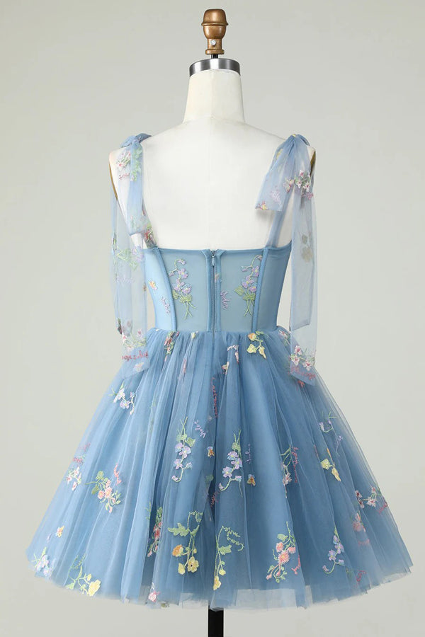 Floral Embroidery A-Line Short Party Dress Homecoming Dresses