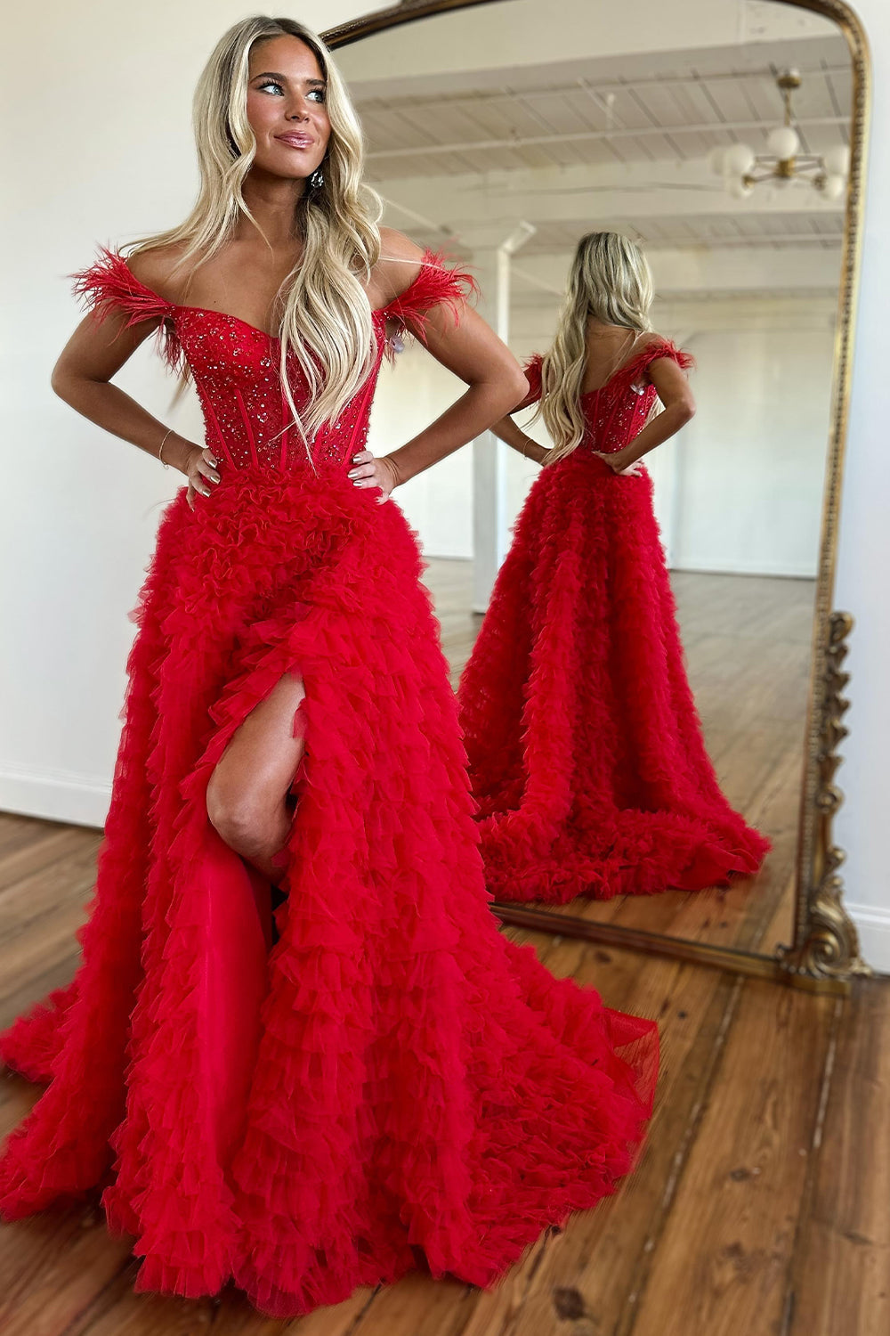 Ingrid |A Line Sweetheart Ruched Tulle Long Prom Dress With Slit
