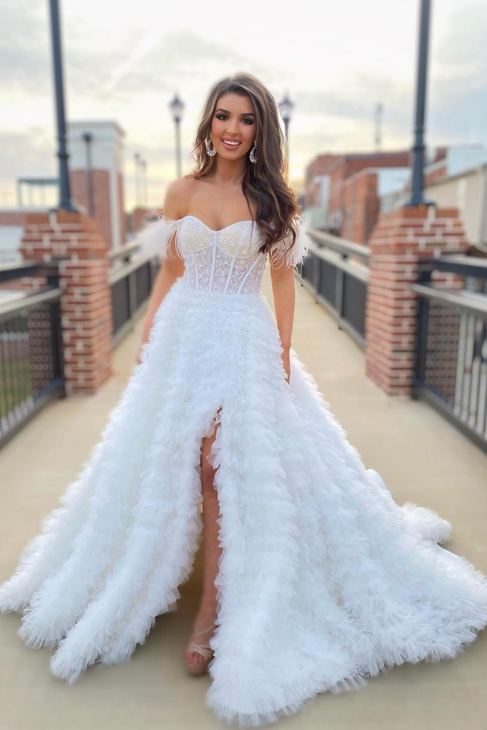 Ingrid |A Line Sweetheart Ruched Tulle Long Prom Dress With Slit