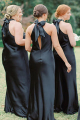 White Halter Neckline Cutout Back Long Bridesmaid Dress