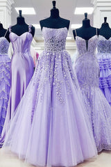 Blue Appliqued Strapless A-Line Long Prom Dress