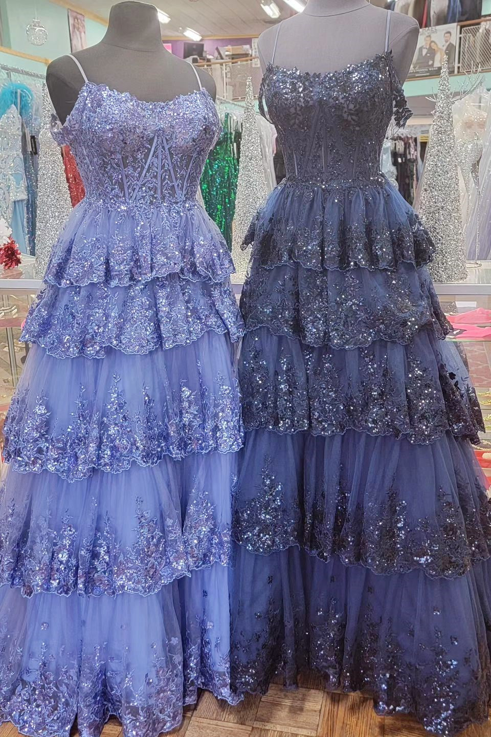 Tulle Sequin Cold-Shoulder Ruffle Ruched Long Prom Dress