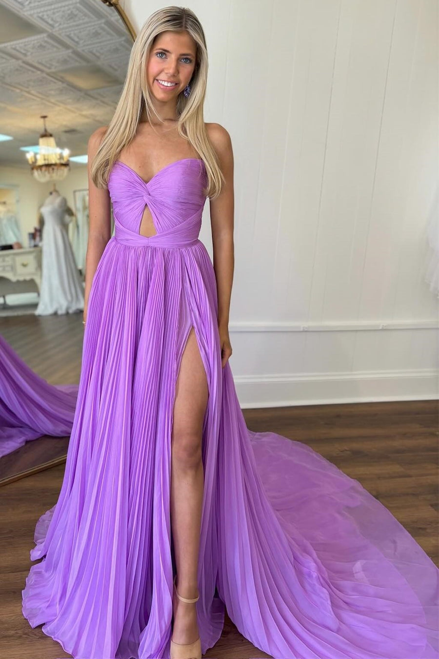 Hot Cute Pink Strapless Keyhole Pleated A-Line Prom Dress