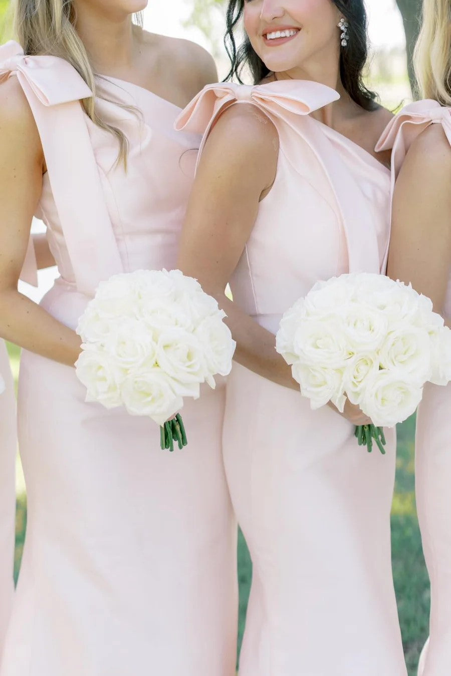 Black Mermaid One-Shoulder Bridesmaid Dress, Bow Strap