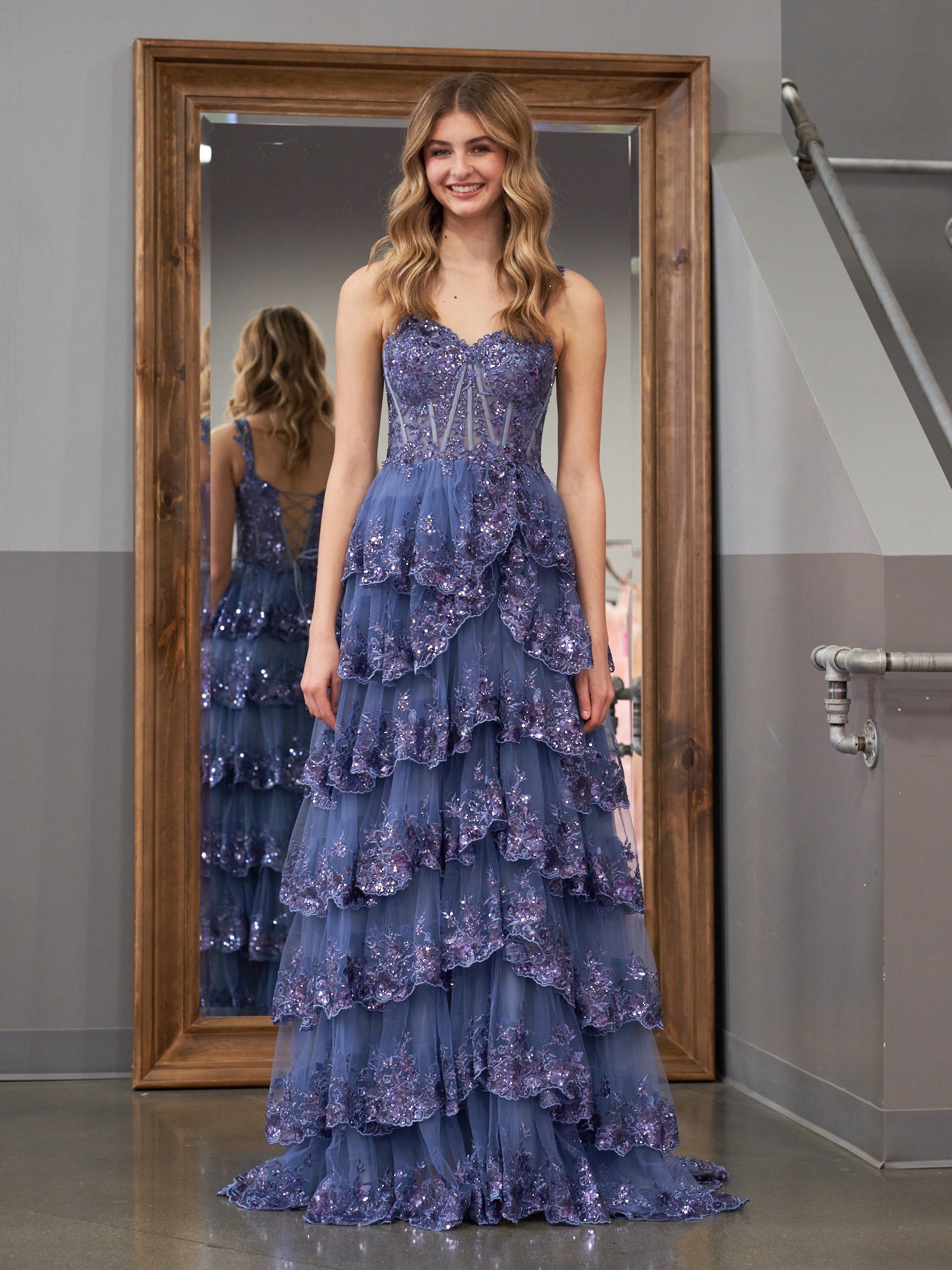 A-Line Lace Off-the-Shoulder Ruched Long Prom Dress with Slit