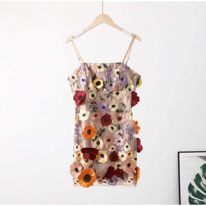 Bodycorn Spaghetti Straps 3D Flower Homecoming Dress