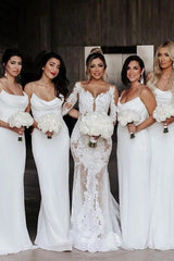 Ivory Sheath/Column Bridesmaid Dresses, Cowl Neck, Spaghetti Straps