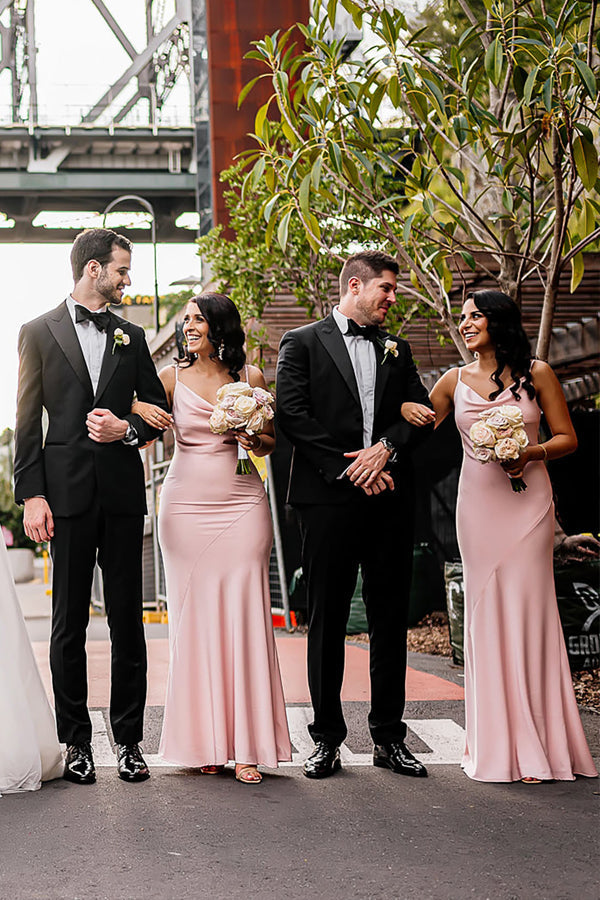 Ivory Sheath/Column Bridesmaid Dresses, Cowl Neck, Spaghetti Straps, Long