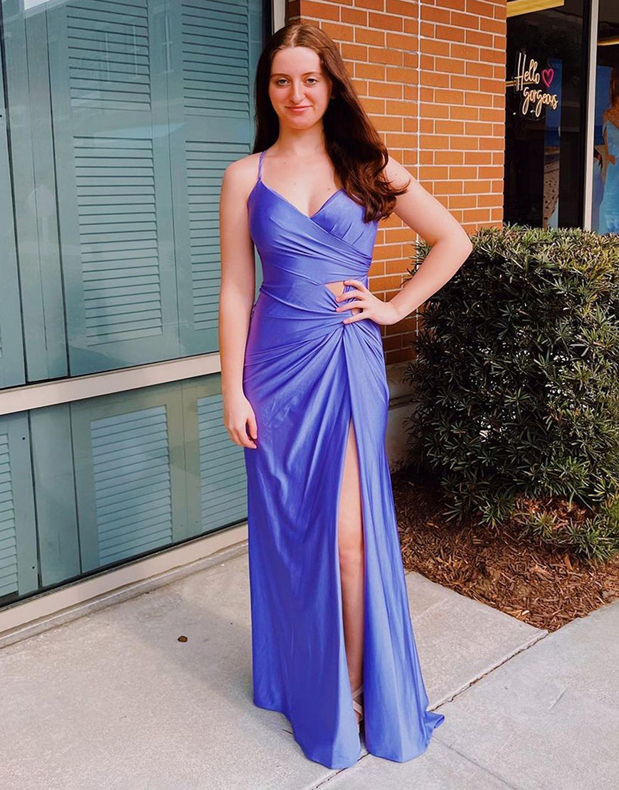 Bodycon Spaghetti Straps Corset Back Prom Dress With Split
