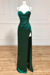 Bodycon Spaghetti Straps Corset Satin Prom Dress with Split