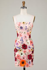 Bodycorn Spaghetti Straps 3D Flower Homecoming Dress