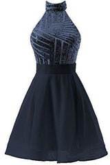 A-Line Halter Short Pink Chiffon Homecoming/Cocktail Dress with Sequins