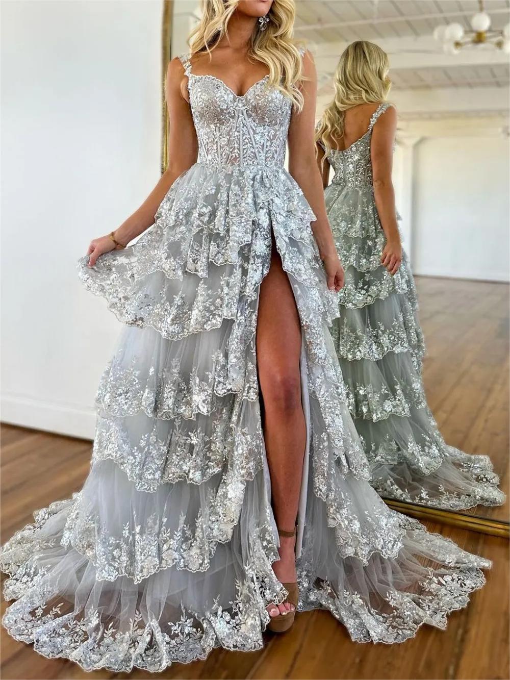 A-Line Lace Off-the-Shoulder Ruched Long Prom Dress with Slit