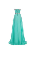 Crystal Beaded A-line Long Chiffon Prom Dress Evening Gown