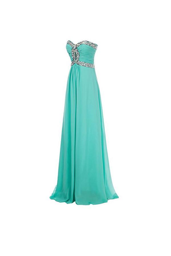 Crystal Beaded A-line Long Chiffon Prom Dress Evening Gown