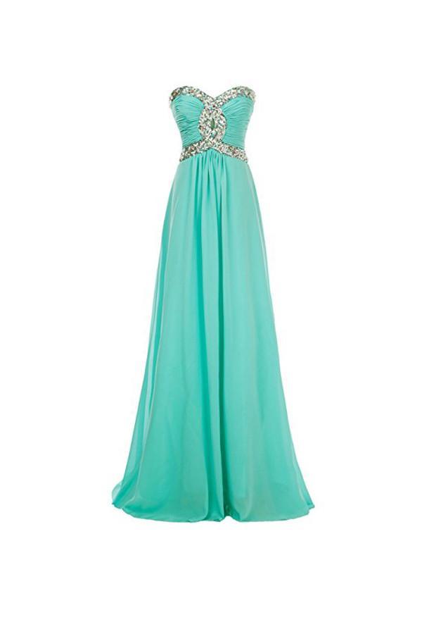 Crystal Beaded A-line Long Chiffon Prom Dress Evening Gown
