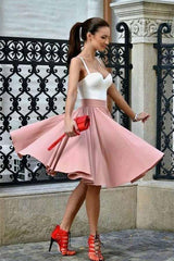 A-Line Spaghetti Straps Knee-Length Blush Homecoming Dress with Pleats