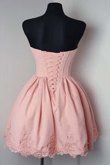 A-Line Sweetheart Sleeveless Satin Homecoming Dress with Lace Applique