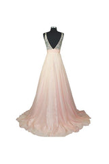 Formal A-line V-neck Chiffon Prom Dress with Beading