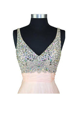 Formal A-line V-neck Chiffon Prom Dress with Beading