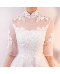 White Lace and Tulle A-line Homecoming Dress Party Dress with Sleeves