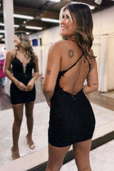 Black Spaghetti Straps Cross Back Beading Short Homecoming Dress