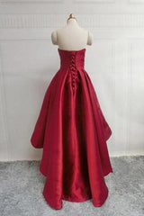 Burgundy Sweetheart Satin High Low Homecoming Dress Short Prom Dress