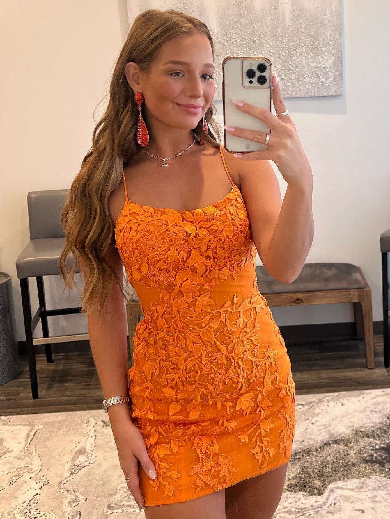Bodycon Spaghetti Straps Lace Homecoming Dress