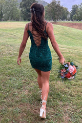 Dark Green  Bodycorn Lace Short Homecoming Dresses