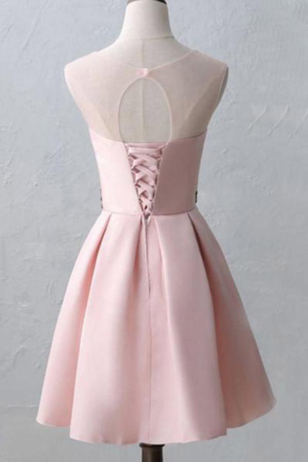Cute Illusion Scoop Pink Short Homecoming Dress