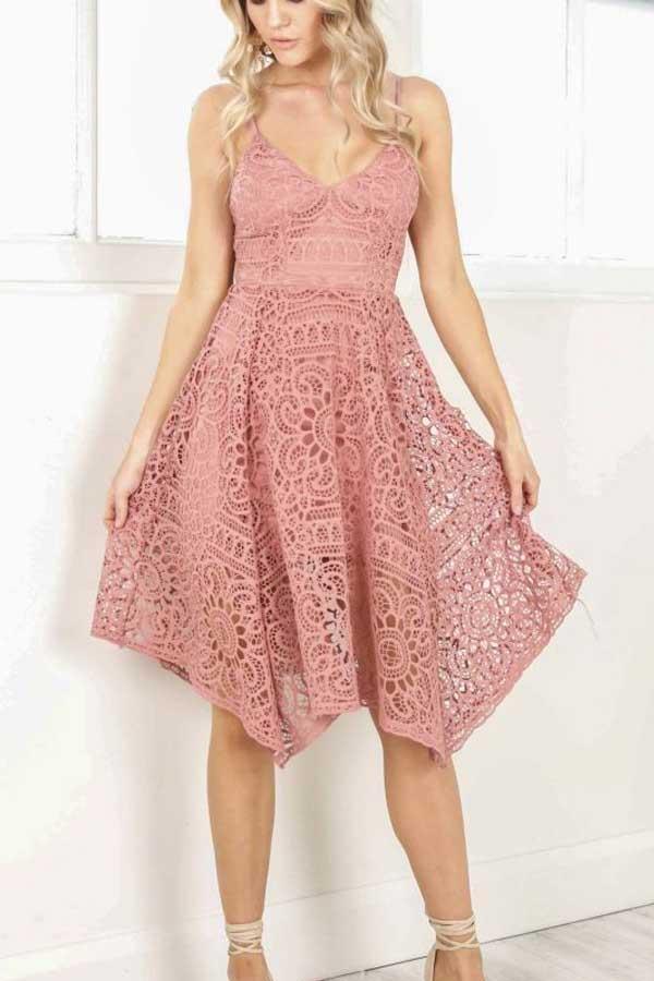 Cute Straps Short Pink Lace Homecoming Dress Party Dress