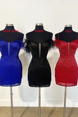 Feathers Sleeve Beaded Short Homecoming Dress