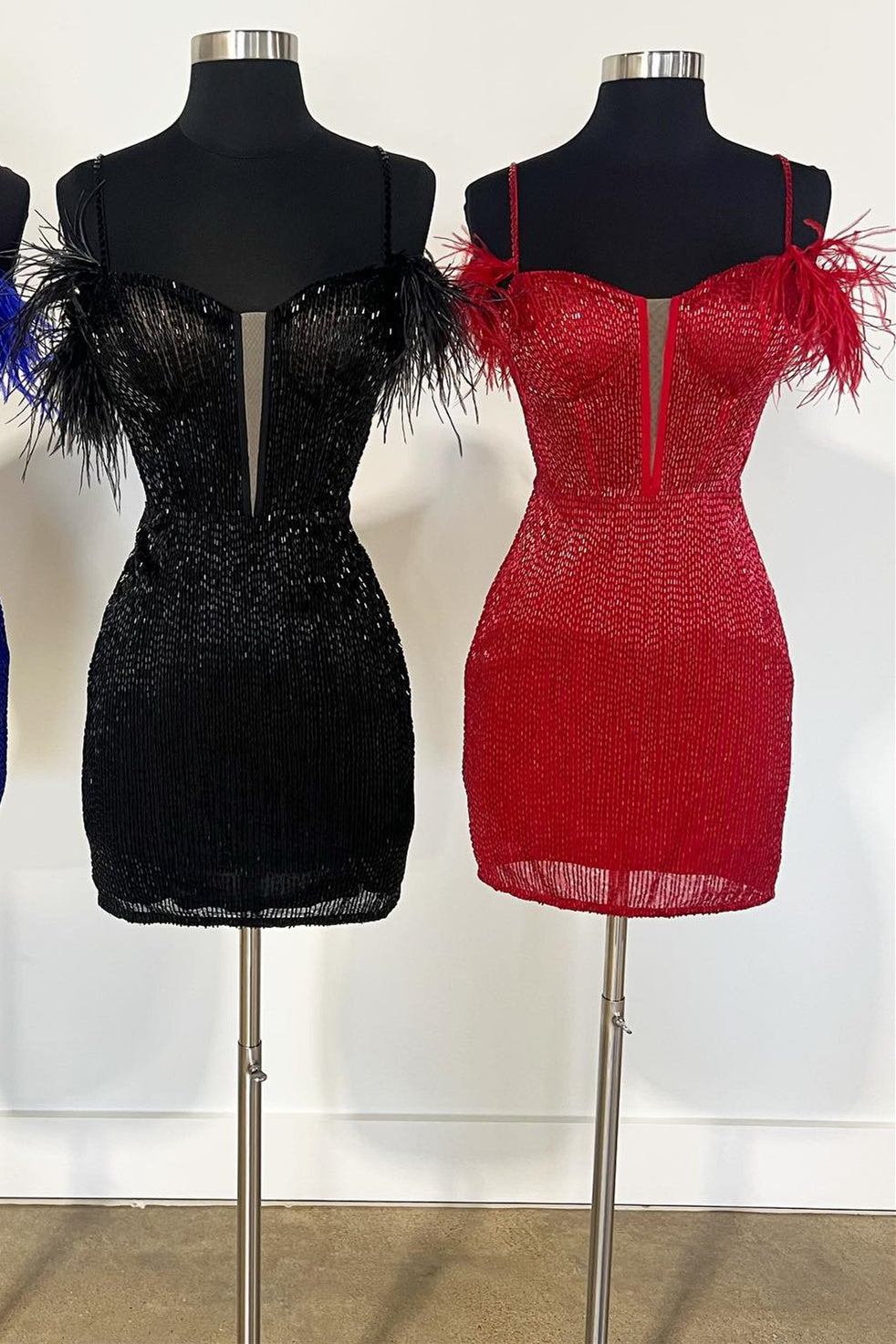 Feathers Sleeve Beaded Short Homecoming Dress