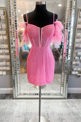 Feathers Sleeve Beaded Short Homecoming Dress