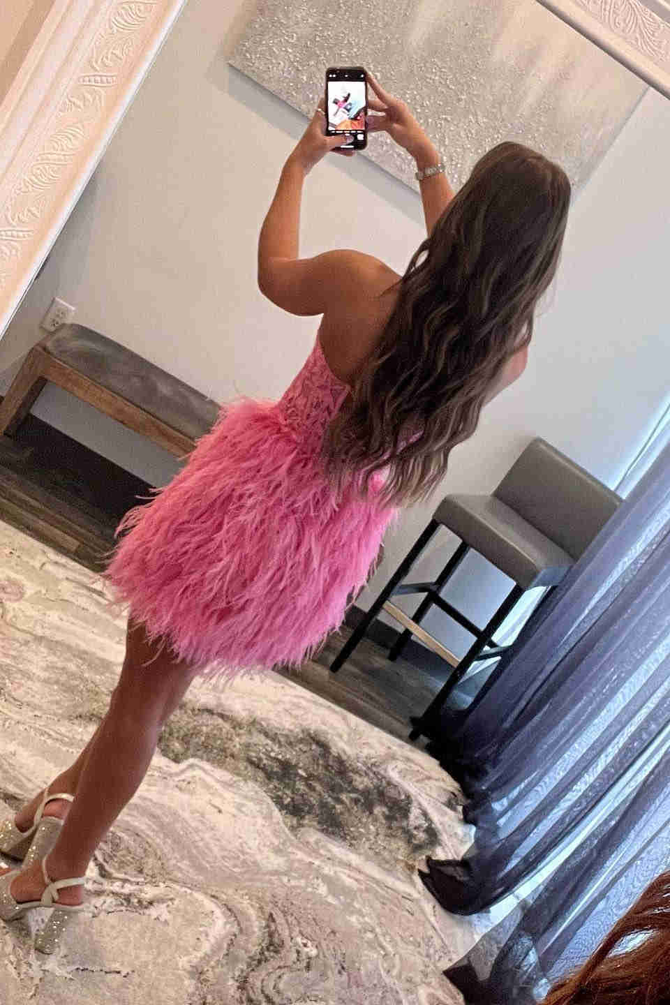 Bodycorn Sweetheart Lace Feathers Skirt Homecoming Dress