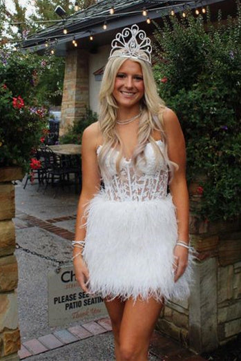 Bodycon Sweetheart Lace Feather Skirt Homecoming Dress