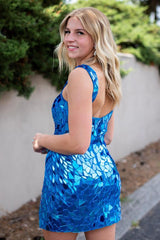 Square Neck Silver Cut Mirror Sequin  Bodycorn Homecoming Dress