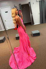 Straps V-Neck Satin Mermaid Sheath Prom Dress with Bow