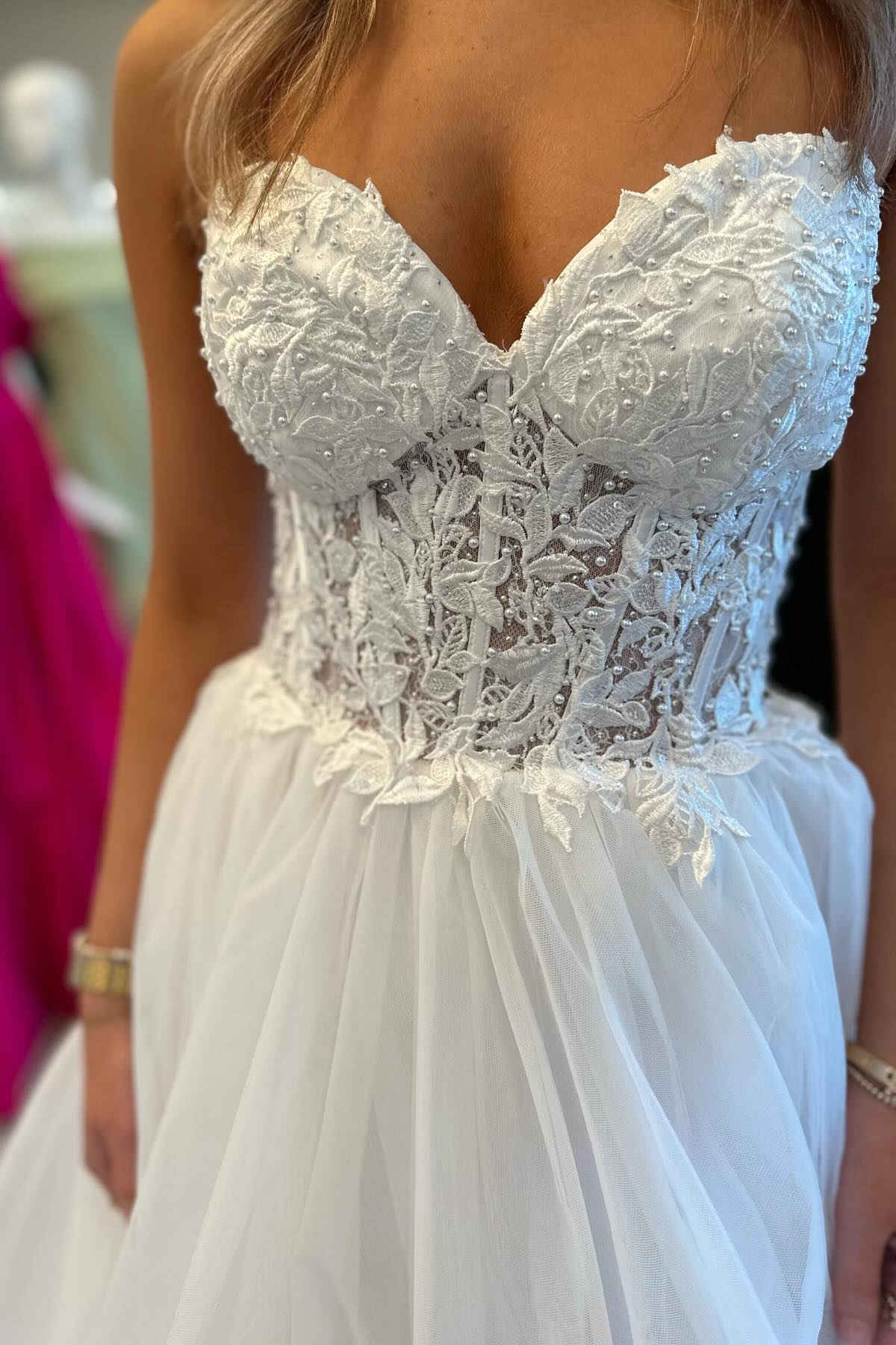 Red Tulle Appliqued Sweetheart Ruffle Long Prom Dress
