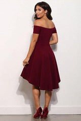 High Low Off-The-Shoulder Burgundy Short Prom Dress Homecoming Dress