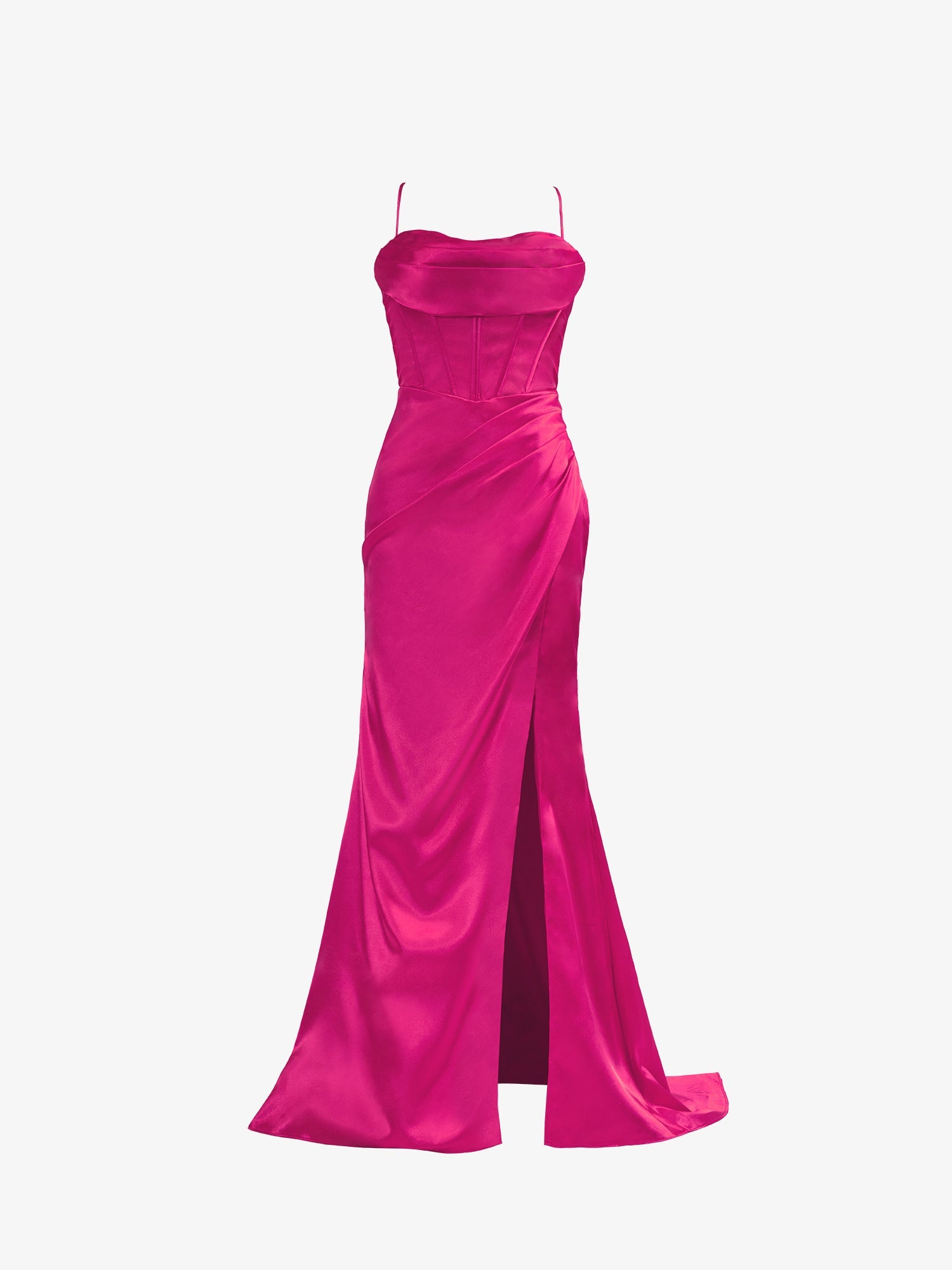 Hot Cute Pink Spaghetti Straps Satin Mermaid Sheath Prom Dress with Slit