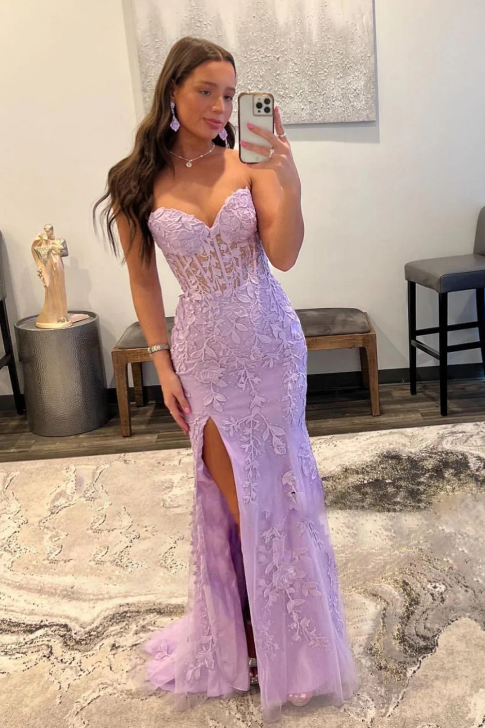 Mermaid Sheath Strapless Corset Lace Prom Dress with Slit