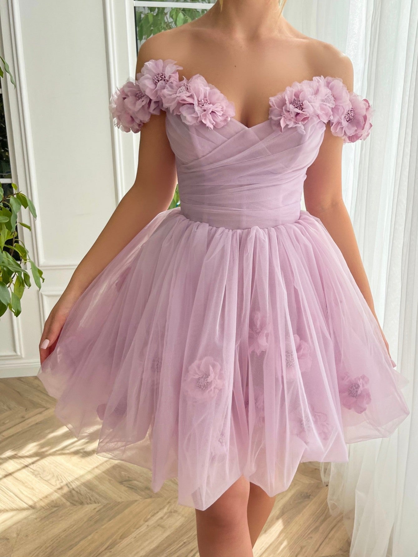 Lilac Corset Strapless Short Tulle Homecoming Dress