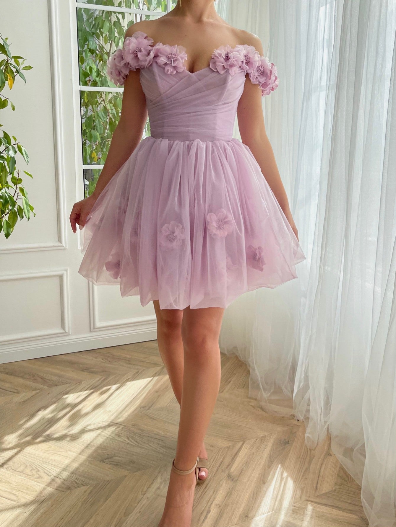 Lilac Corset Strapless Short Tulle Homecoming Dress