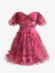 Cute Pink A Line Off the Shoulder Floral Printed Homecoming Dress