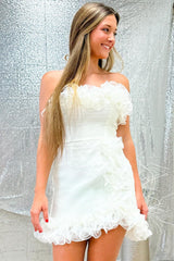 Bodycorn Ivory Sweetheart Strapless Short Homecoming Dress with Ruffles